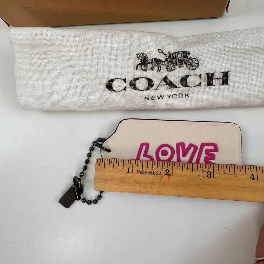 Coach x Keith Haring Love Keychain White Pink Leather Fob Valentine's Day NEW